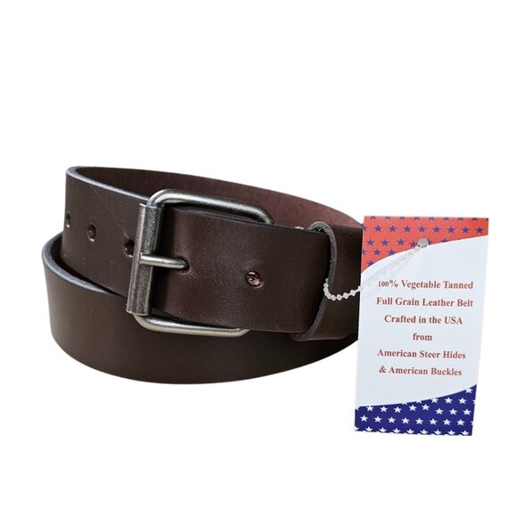 Men's Full Grain American Steer Hide Leather Brown Belt 1 1/2" Inches Wide USA - Picture 2 of 5